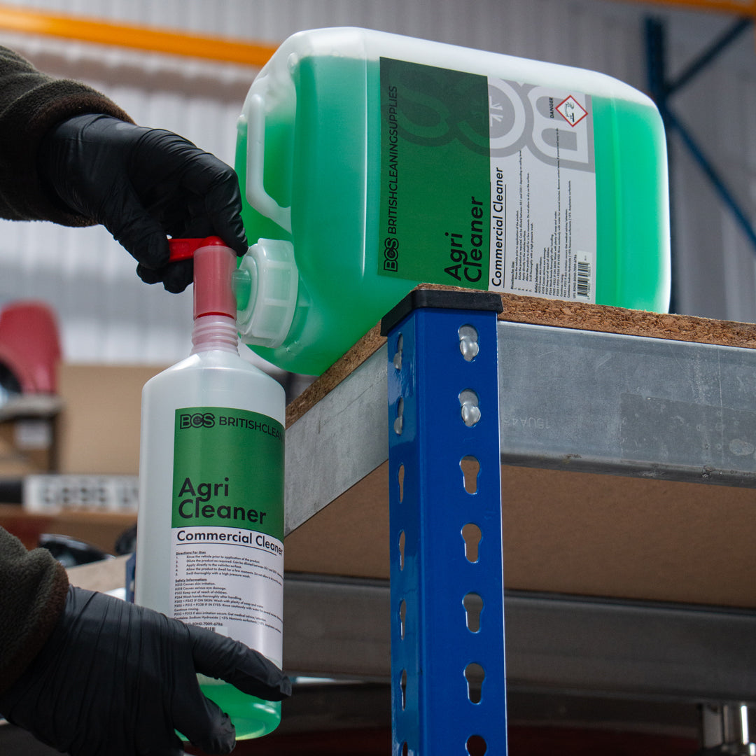 BCS Agri Cleaner being decanted into a 1L bottle