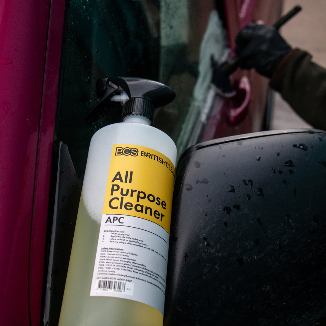 Car window rubbers being cleaned with BCS all purpose cleaner