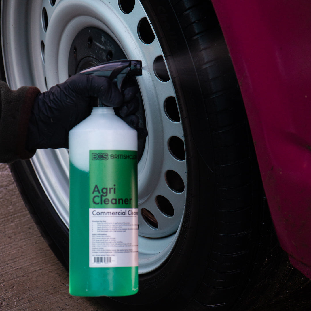 BCS Agri Cleaner being sprayed into the inner arches of a van.