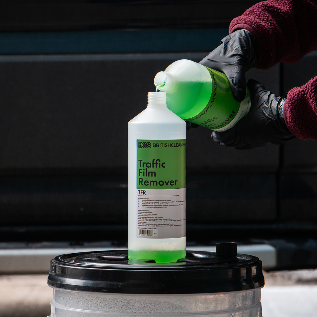 BCS Traffic Film Remover being decanted into a dilution bottle