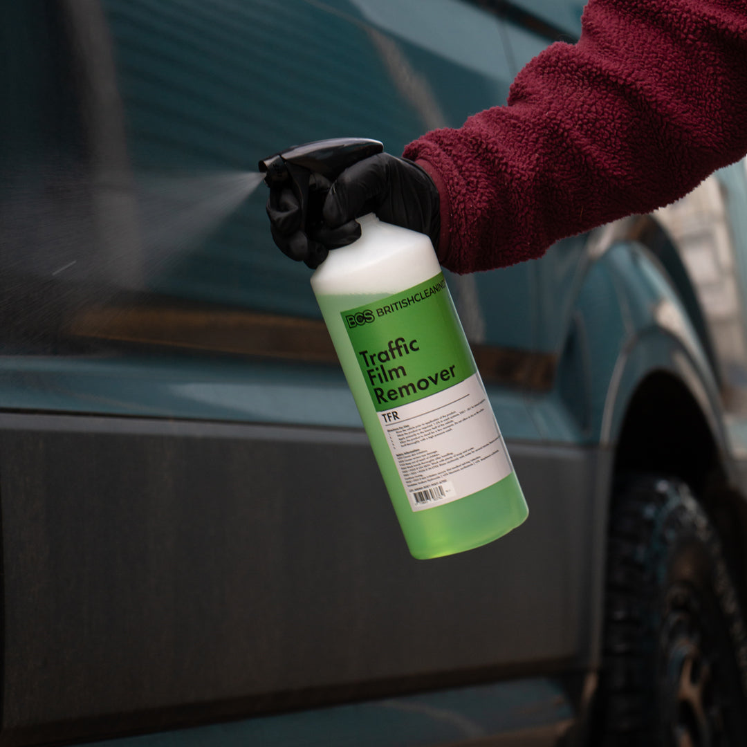 Traffic Film Remover spraying onto vehicle