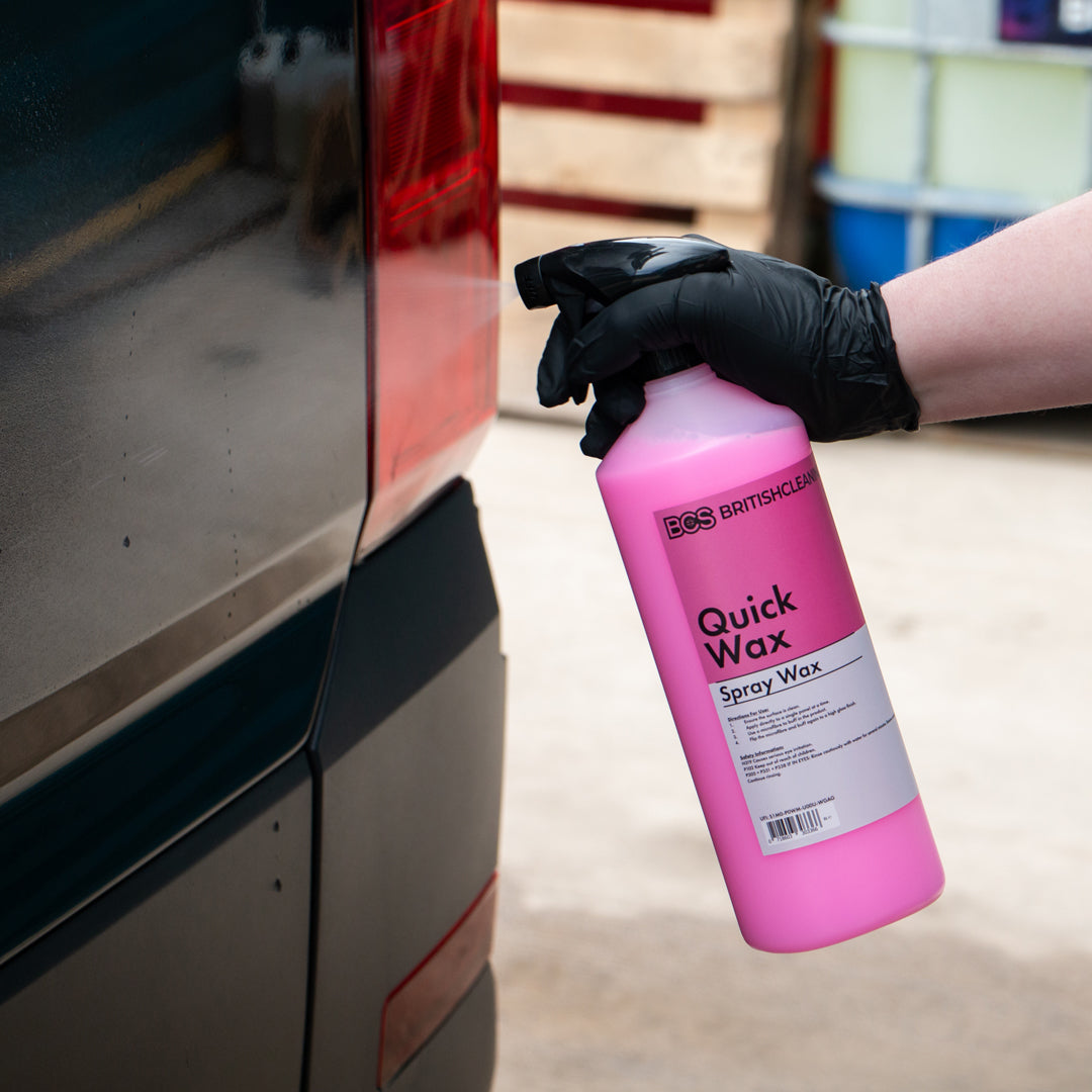 BCS Quick wax being sprayed on to van panel